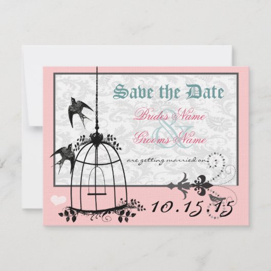 Pink Damask Bird Cage Weddenschap Save the Date Kaart (Voorkant)