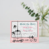 Pink Damask Bird Cage Weddenschap Save the Date Kaart (Staand voorkant)