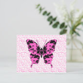 Pink Damask Butterfly Collage Briefkaart (Staand voorkant)