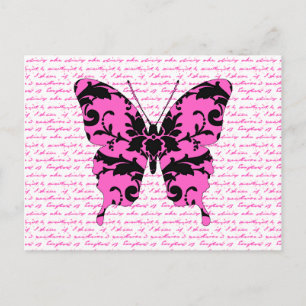 Pink Damask Butterfly Collage Briefkaart