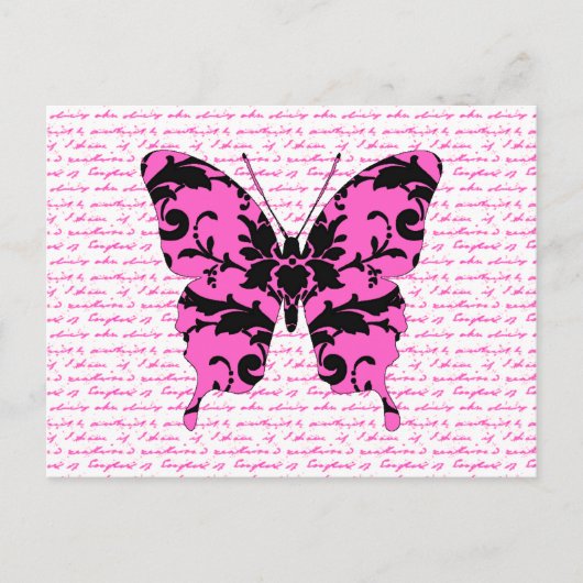 Pink Damask Butterfly Collage Briefkaart (Voorkant)