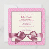 Pink Damask Christening Kaart (Achterkant)