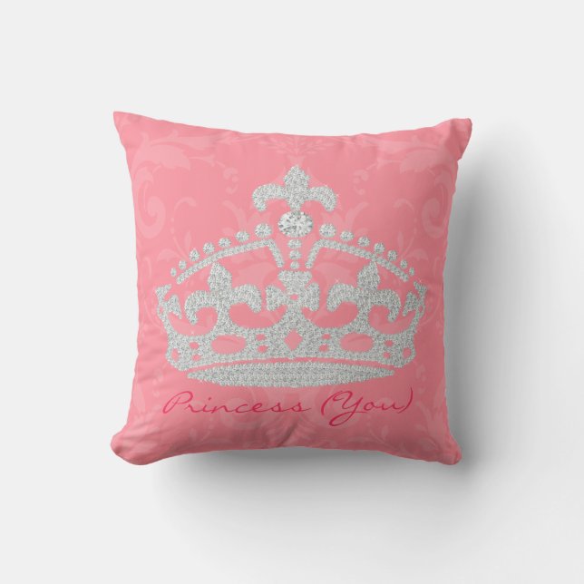 Pink Damask Diamond Princess Crown Pillow Kussen (Voorkant)