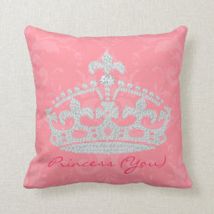 Pink Damask Diamond Princess Crown Pillow Kussen