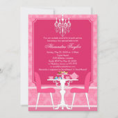 Pink Damask en Chandelier Bridal Tea Party Kaart (Voorkant)