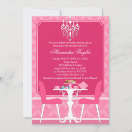 Pink Damask en Chandelier Bridal Tea Party Kaart