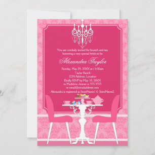 Pink Damask en Chandelier Bridal Tea Party Kaart