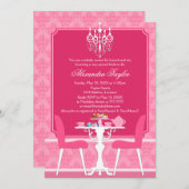 Pink Damask en Chandelier Bridal Tea Party Kaart (Voorkant / Achterkant)