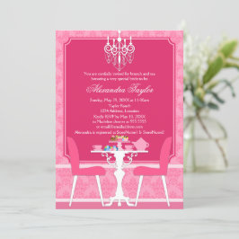 Pink Damask en Chandelier Bridal Tea Party Kaart