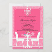 Pink Damask en Chandelier Bridal Tea Party Kaart (Voorkant)