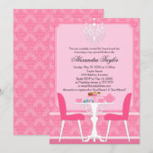 Pink Damask en Chandelier Bridal Tea Party Kaart (Voorkant / Achterkant)