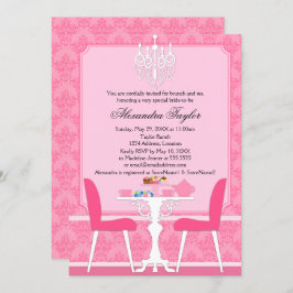 Pink Damask en Chandelier Bridal Tea Party Kaart
