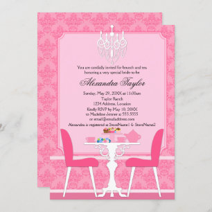Pink Damask en Chandelier Bridal Tea Party Kaart