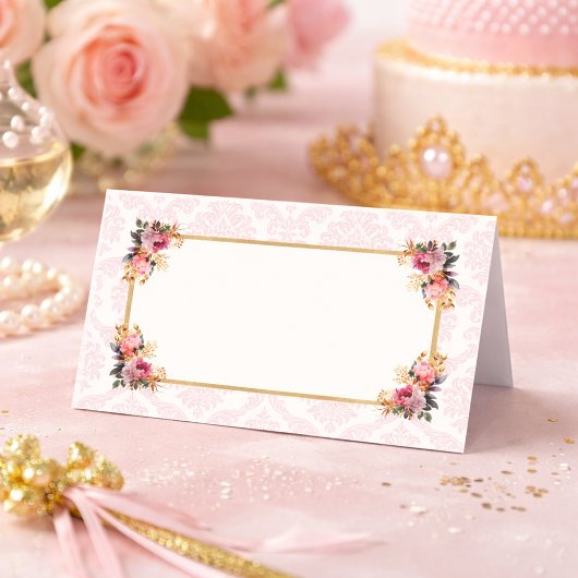 Pink Damask Floral Princess Fairytale  Plaatskaartje