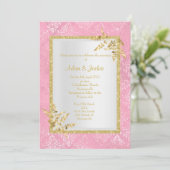 PINK DAMASK GOLD LEAF ELEGANT CLASSY WEDING KAART (Staand voorkant)