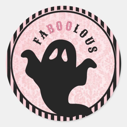 Pink Damask | Halloween Ghost | FANTASTISCH Ronde Sticker (Voorkant)