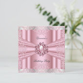 Pink Damask Lace Pearl Diamond Birthday Party Kaart (Staand voorkant)