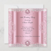 Pink Damask Lace Pearl Diamond Birthday Party Kaart (Achterkant)