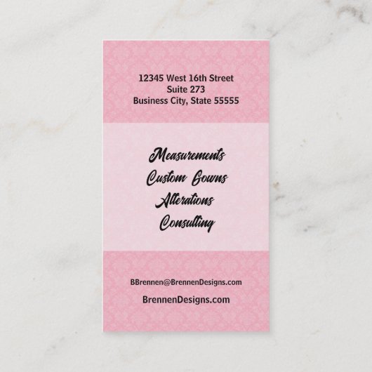 Pink Damask Monogrammed Visitekaartje (Achterkant)