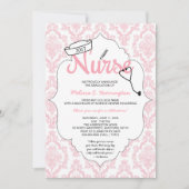 Pink Damask Nurse afstuderen pinning uitnodiging (Voorkant)