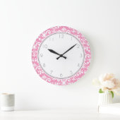 Pink Damask Pattern Grote Klok (Huis)