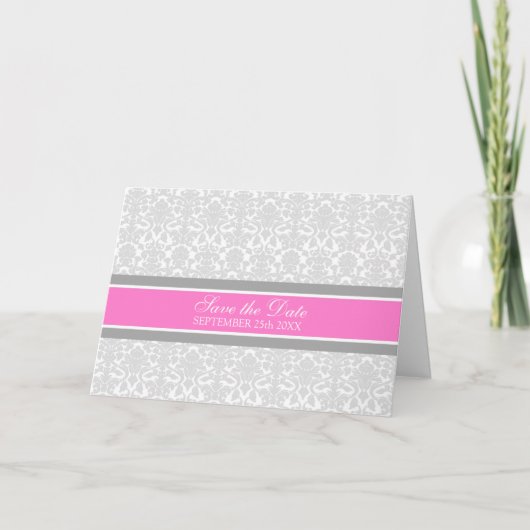 Pink Damask Save the Date Announcement Kaart (Voorkant)
