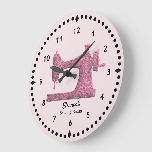 Pink Damask Sewing Machine Grote Klok (Hoek)