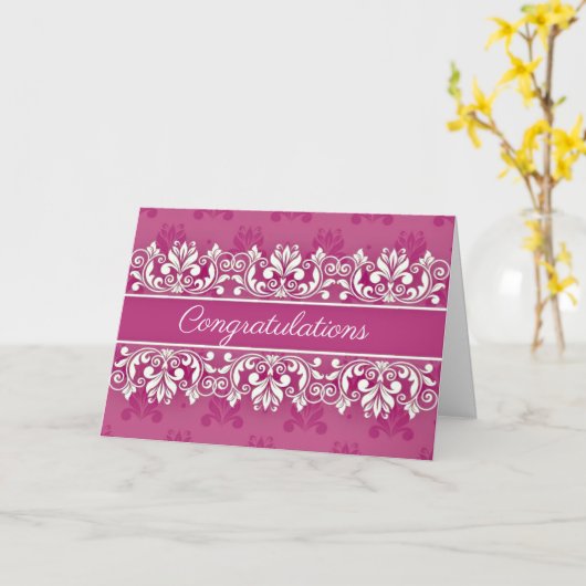 Pink Damask swirl Congratulations Card Kaart (Gele Bloem)