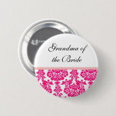 pink damask trouwknoppen ronde button 5,7 cm (Voorkant /achterkant)