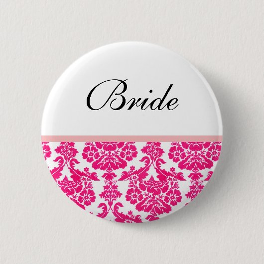 pink damask trouwknoppen ronde button 5,7 cm (Voorkant)