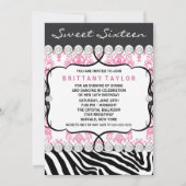 Pink Damask Zebra Sweet Sixteen Verjaardagsfeest Kaart (Voorkant)