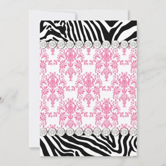 Pink Damask Zebra Sweet Sixteen Verjaardagsfeest Kaart (Achterkant)