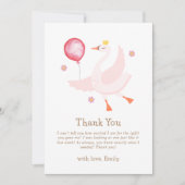 Pink Dancing Princess Swan Balloon Baby shower Bedankkaart (Voorkant)