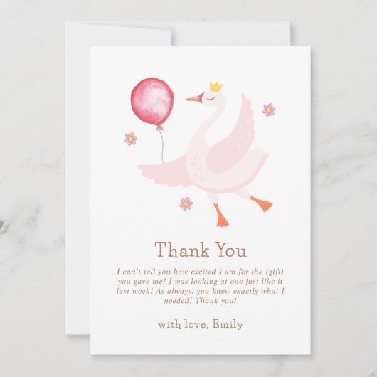 Pink Dancing Princess Swan Balloon Baby shower Bedankkaart (Voorkant)
