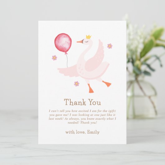 Pink Dancing Princess Swan Balloon Baby shower Bedankkaart (Staand voorkant)