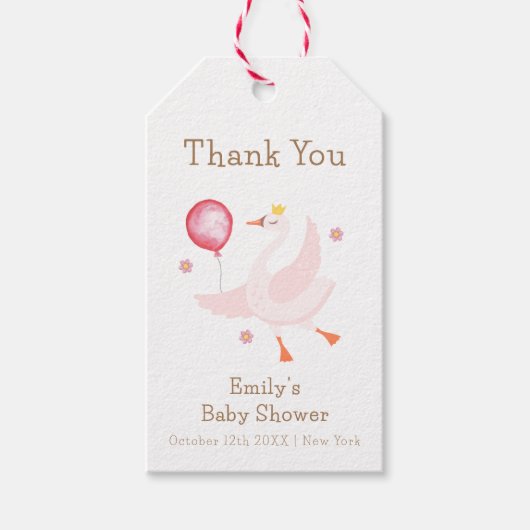 Pink Dancing Princess Swan Balloon Baby shower Cadeaulabel (Voorkant)