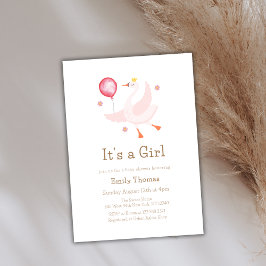Pink Dancing Princess Swan Balloon Baby shower Kaart