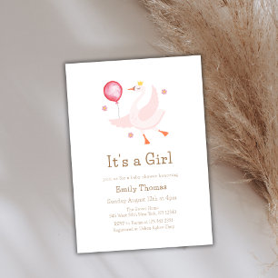 Pink Dancing Princess Swan Balloon Baby shower Kaart