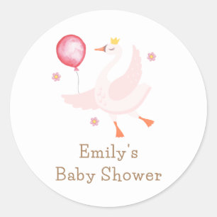 Pink Dancing Princess Swan Balloon Baby shower Ronde Sticker