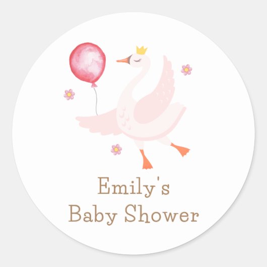 Pink Dancing Princess Swan Balloon Baby shower Ronde Sticker (Voorkant)
