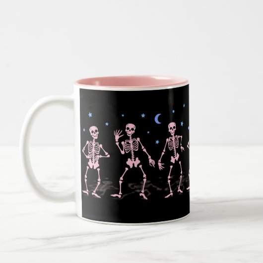 Pink Dancing Skeleton Halloween Shirt Tweekleurige Koffiemok (Links)