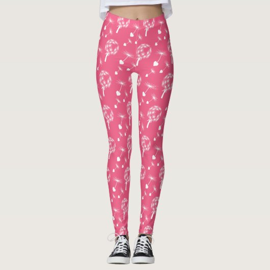 Pink Dandelion Heart Seeds Patroon Leggings (Voorkant)