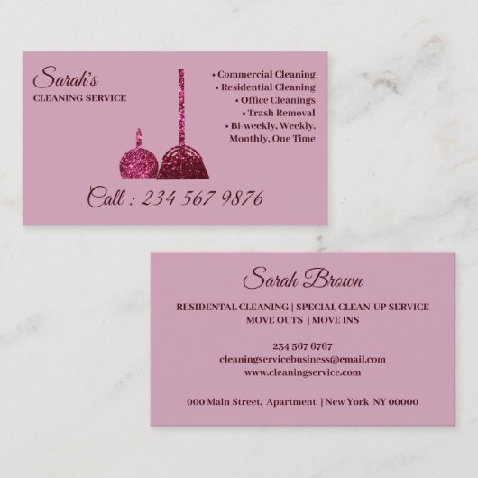 Pink Dark Bright Schoonmaakdienst Visitekaartje (Voorkant / Achterkant)