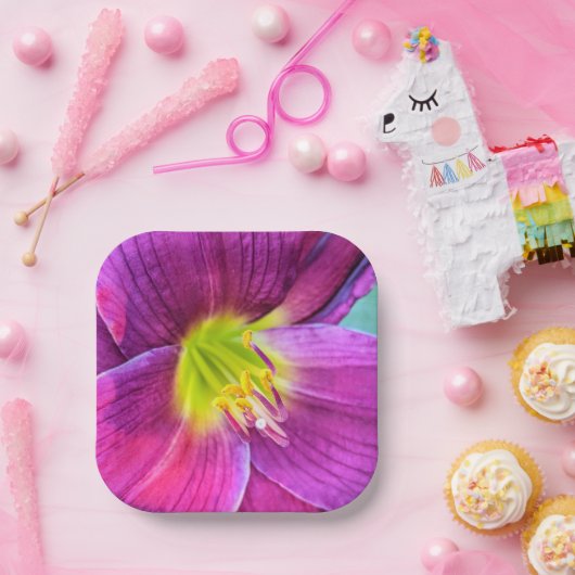 Pink Daylily Bloom Floral Papieren Bordje (Feest)