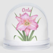 Pink Daylily Flower Botanical Art Personalized Sneeuwbol (Voorkant)