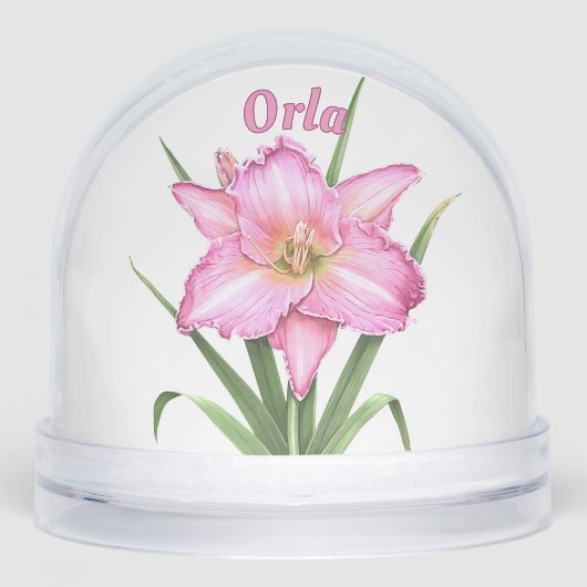 Pink Daylily Flower Botanical Art Personalized Sneeuwbol (Voorkant)