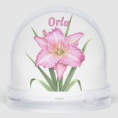 Pink Daylily Flower Botanical Art Personalized Sneeuwbol (Achterkant)