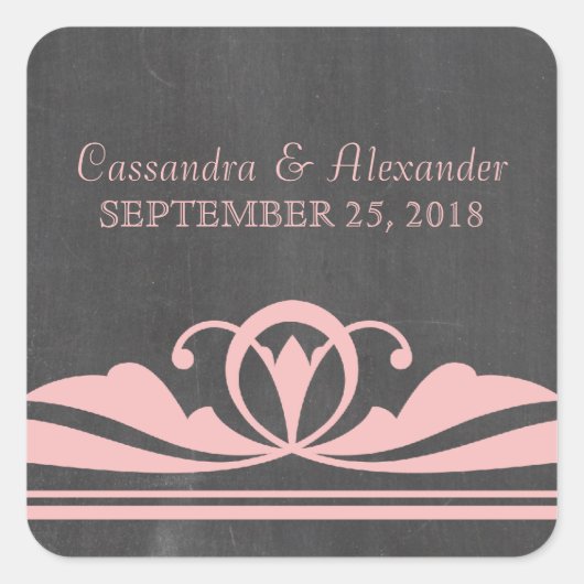 Pink Deco Chalkboard Wedding Stickers (Voorkant)