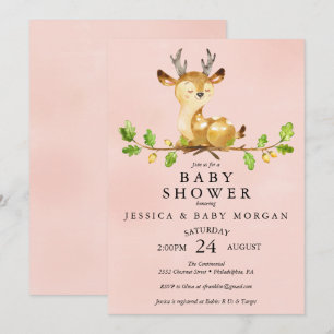 Pink Deer Baby shower Invitation Baby shower Kaart
