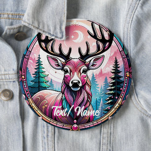 Pink Deer Buck Stain Glass Design Pin Ronde Button 6,0 Cm